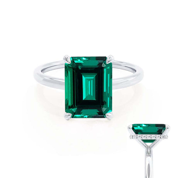 PARIS - Chatham® Green Emerald & Diamond 950 Platinum Petite Hidden Halo