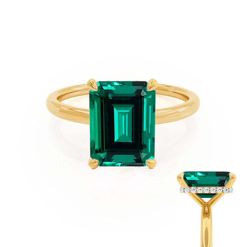 PARIS - Chatham® Green Emerald & Diamond 18k Yellow Gold Petite Hidden Halo