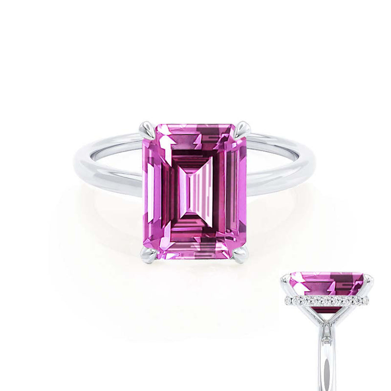 PARIS - Chatham® Emerald Pink Sapphire & Diamond 950 Platinum Petite Hidden Halo