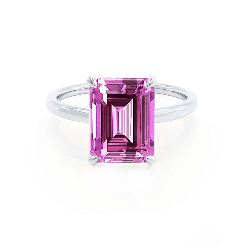 PARIS - Chatham® Emerald Pink Sapphire & Diamond 18k White Gold Petite Hidden Halo