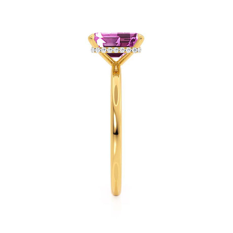 PARIS - Chatham® Emerald Pink Sapphire & Diamond 18k Yellow Gold Petite Hidden Halo