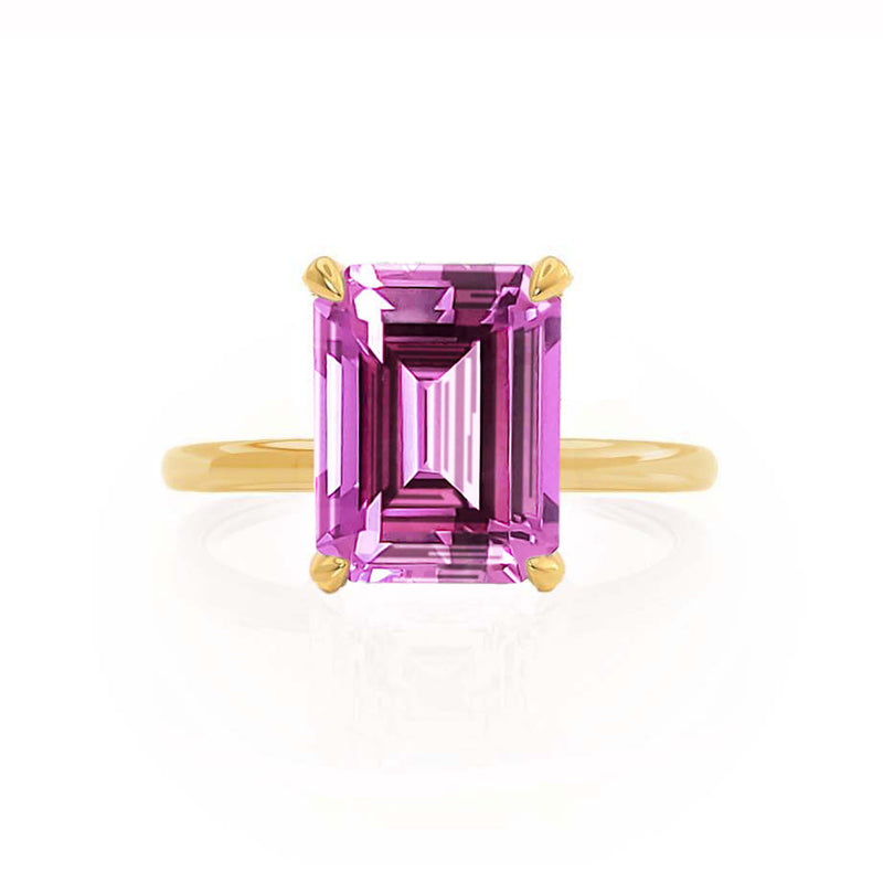 PARIS - Chatham® Emerald Pink Sapphire & Diamond 18k Yellow Gold Petite Hidden Halo