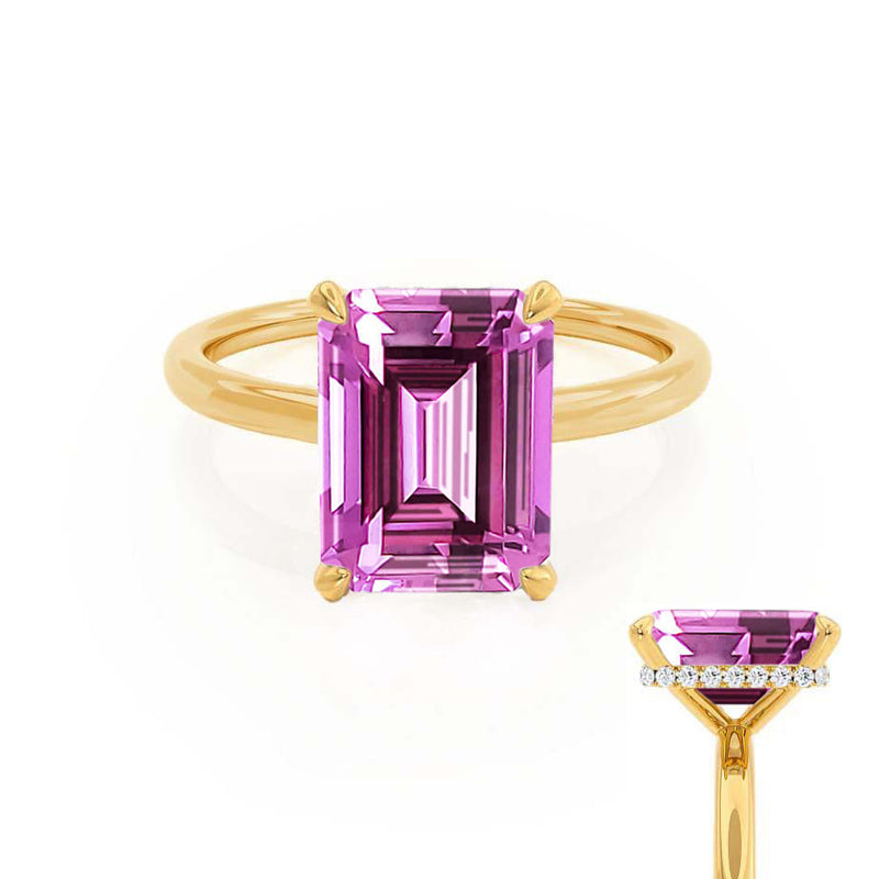 PARIS - Chatham® Emerald Pink Sapphire & Diamond 18k Yellow Gold Petite Hidden Halo