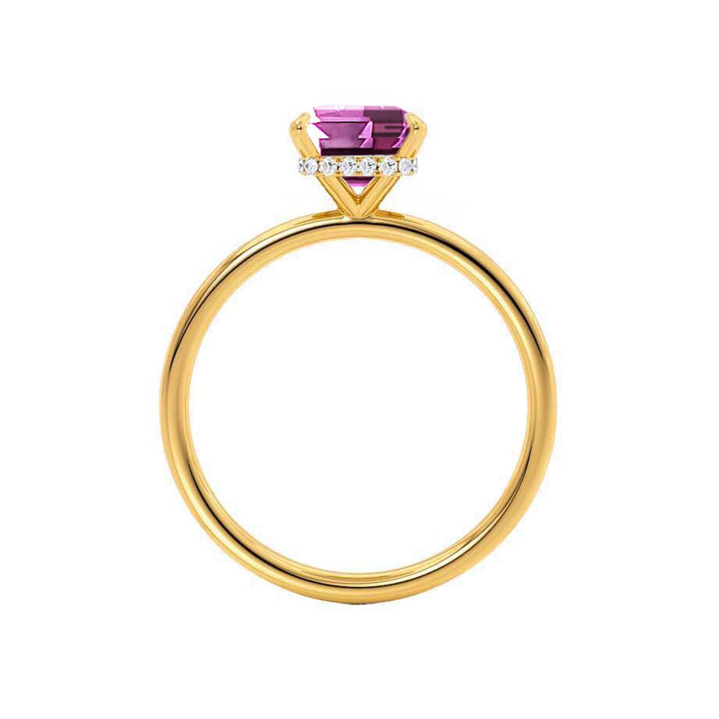 PARIS - Chatham® Emerald Pink Sapphire & Diamond 18k Yellow Gold Petite Hidden Halo