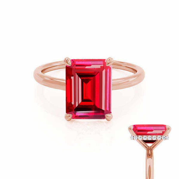 PARIS - Chatham® Emerald Ruby & Diamond 18k Rose Gold Petite Hidden Halo