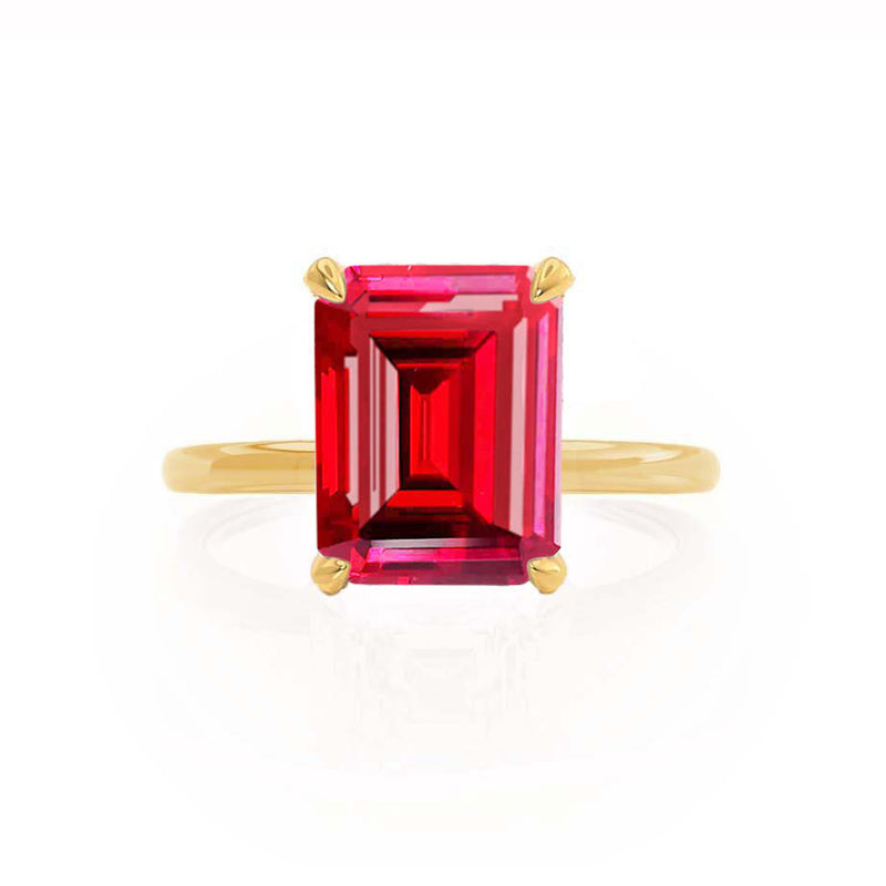 PARIS - Chatham® Emerald Ruby & Diamond 18k Yellow Gold Petite Hidden Halo