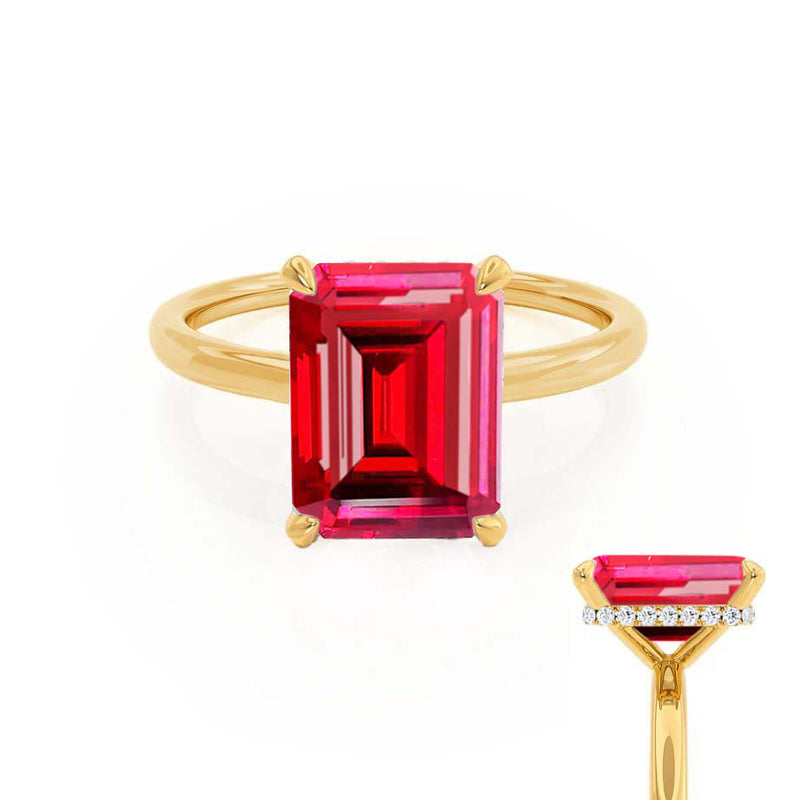 PARIS - Chatham® Emerald Ruby & Diamond 18k Yellow Gold Petite Hidden Halo