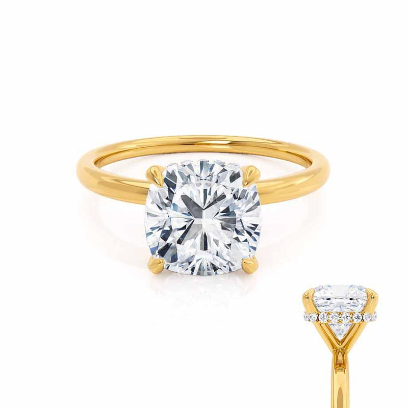 PARIS - Cushion Natural Diamond 18k Yellow Gold Hidden Halo Engagement Ring Lily Arkwright