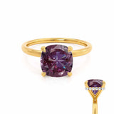 PARIS - Chatham® Cushion Alexandrite & Diamond 18k Yellow Gold Petite Hidden Halo
