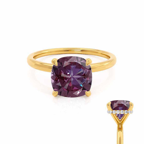PARIS - Chatham® Cushion Alexandrite & Diamond 18k Yellow Gold Petite Hidden Halo