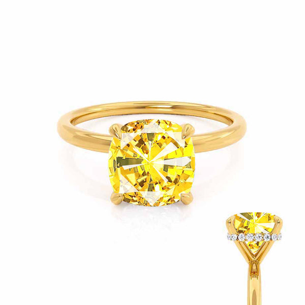 PARIS - Chatham® Cushion Yellow Sapphire & Diamond 18k Yellow Gold Petite Hidden Halo