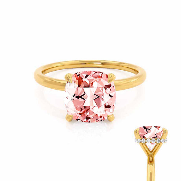 PARIS - Chatham® Cushion Champagne Sapphire & Diamond 18k Yellow Gold Petite Hidden Halo