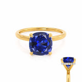 PARIS - Chatham® Cushion Blue Sapphire & Diamond 18k Yellow Gold Petite Hidden Halo