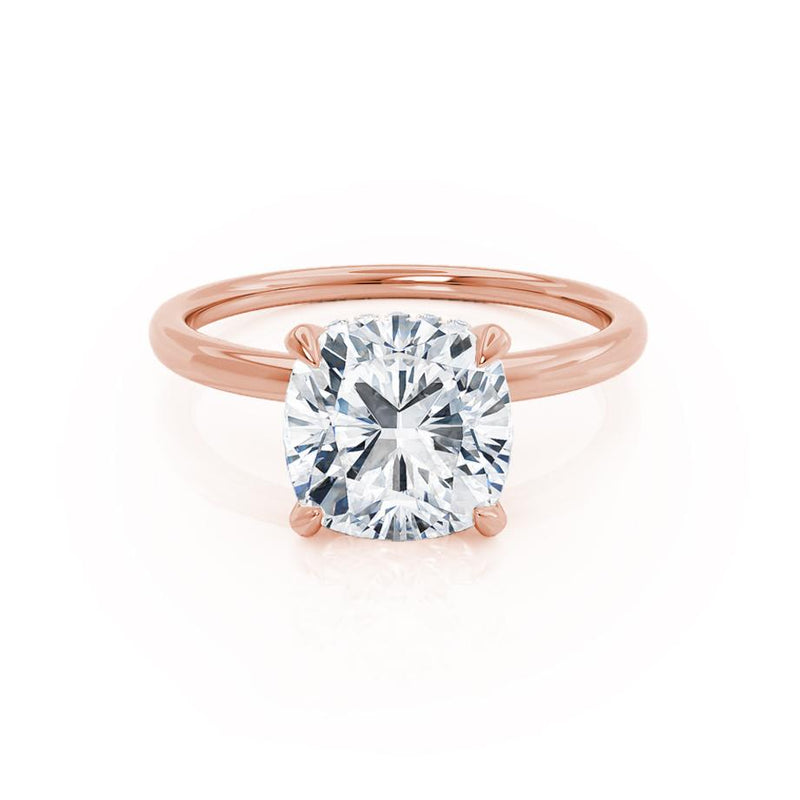 PARIS - Cushion Natural Diamond 18k Rose Gold Hidden Halo Engagement Ring Lily Arkwright