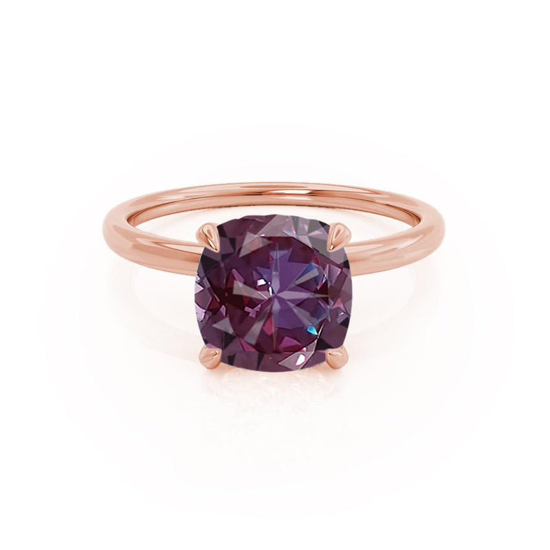 PARIS - Chatham® Cushion Alexandrite & Diamond 18k Rose Gold Petite Hidden Halo