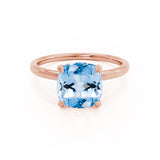 PARIS - Chatham® Cushion Aqua Spinel & Diamond 18k Rose Gold Petite Hidden Halo