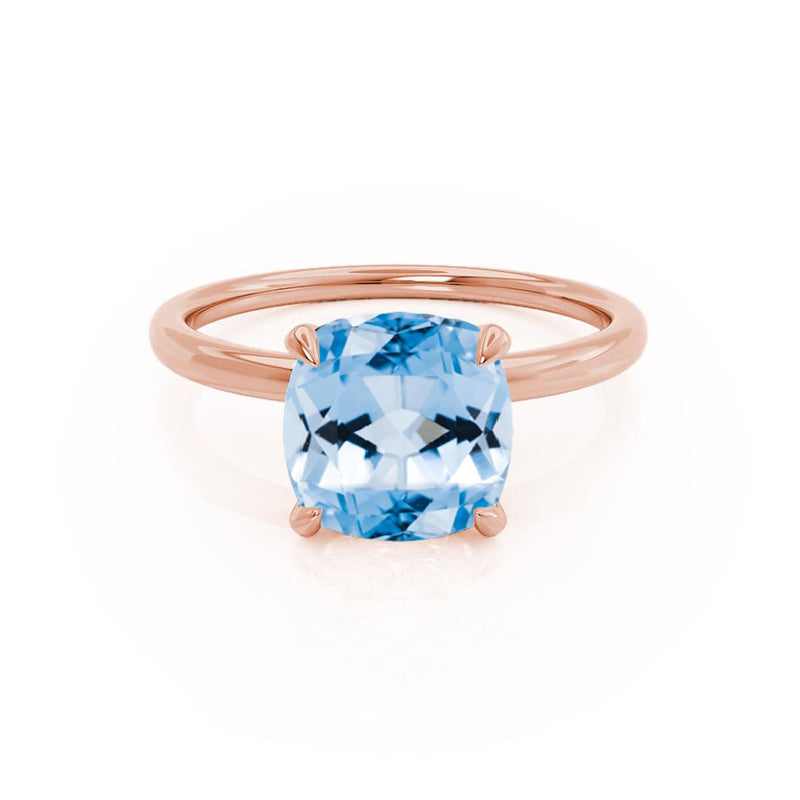 PARIS - Chatham® Cushion Aqua Spinel & Diamond 18k Rose Gold Petite Hidden Halo