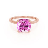 PARIS - Chatham® Cushion Pink Sapphire & Diamond 18k Rose Gold Petite Hidden Halo