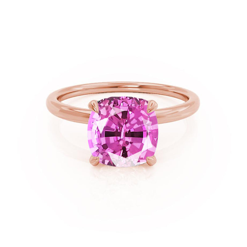 PARIS - Chatham® Cushion Pink Sapphire & Diamond 18k Rose Gold Petite Hidden Halo