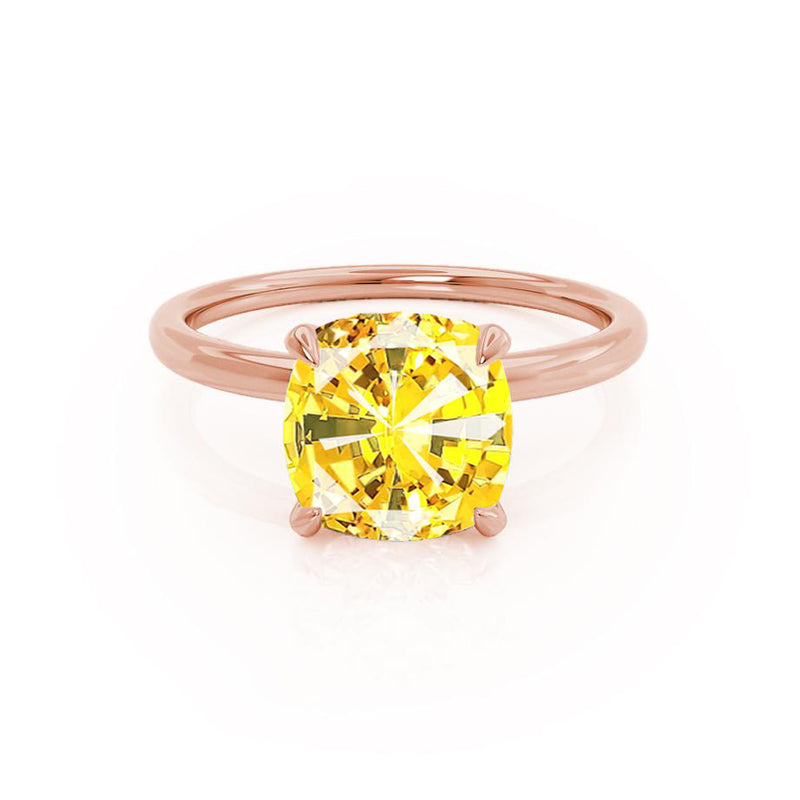 PARIS - Chatham® Cushion Yellow Sapphire & Diamond 18k Rose Gold Petite Hidden Halo