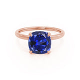 PARIS - Chatham® Cushion Blue Sapphire & Diamond 18k Rose Gold Petite Hidden Halo