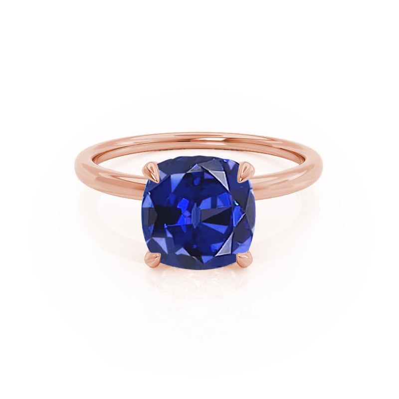 PARIS - Chatham® Cushion Blue Sapphire & Diamond 18k Rose Gold Petite Hidden Halo