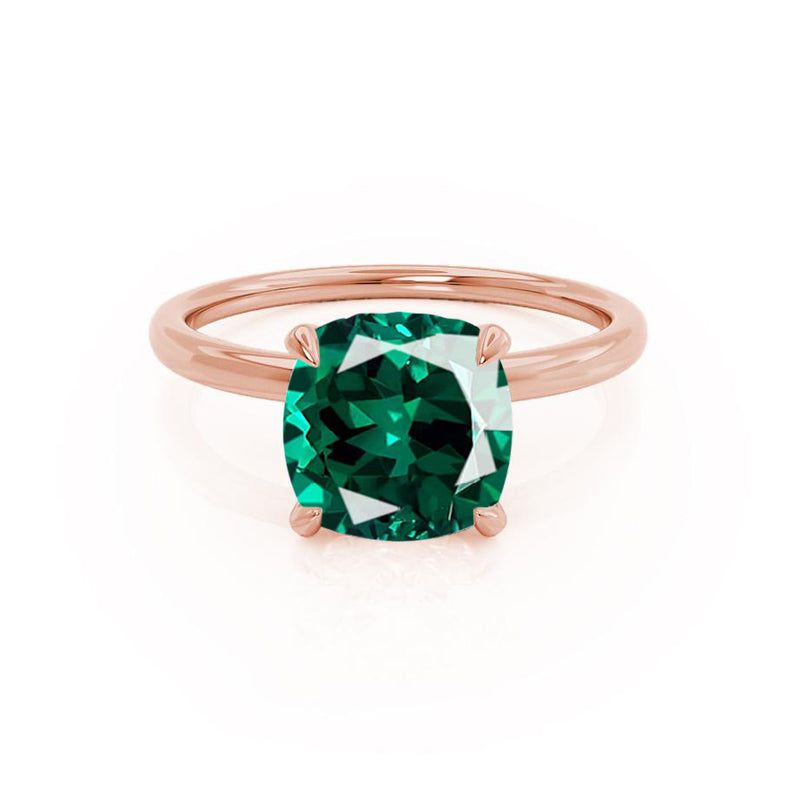 PARIS - Chatham® Cushion Emerald & Diamond 18k Rose Gold Petite Hidden Halo