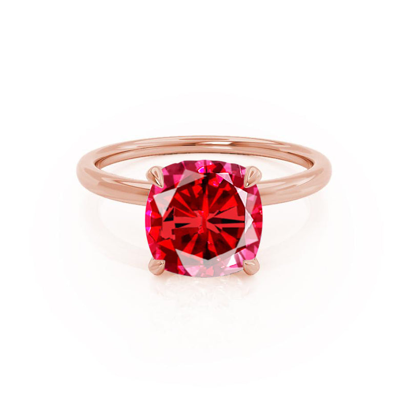 PARIS - Chatham® Cushion Ruby & Diamond 18k Rose Gold Petite Hidden Halo