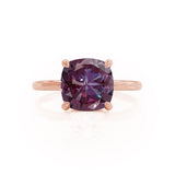 PARIS - Chatham® Cushion Alexandrite & Diamond 18k Rose Gold Petite Hidden Halo