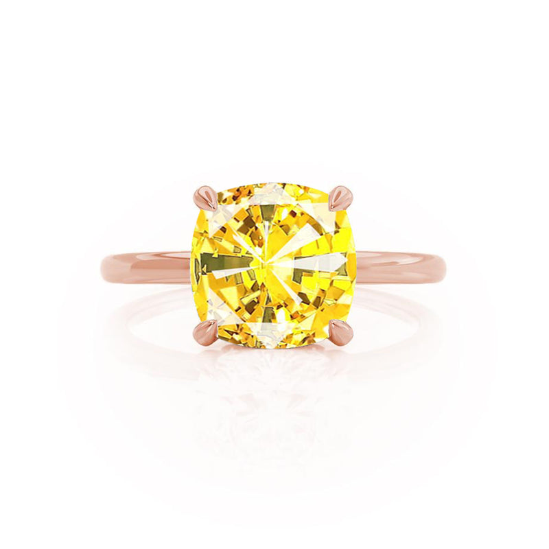 PARIS - Chatham® Cushion Yellow Sapphire & Diamond 18k Rose Gold Petite Hidden Halo