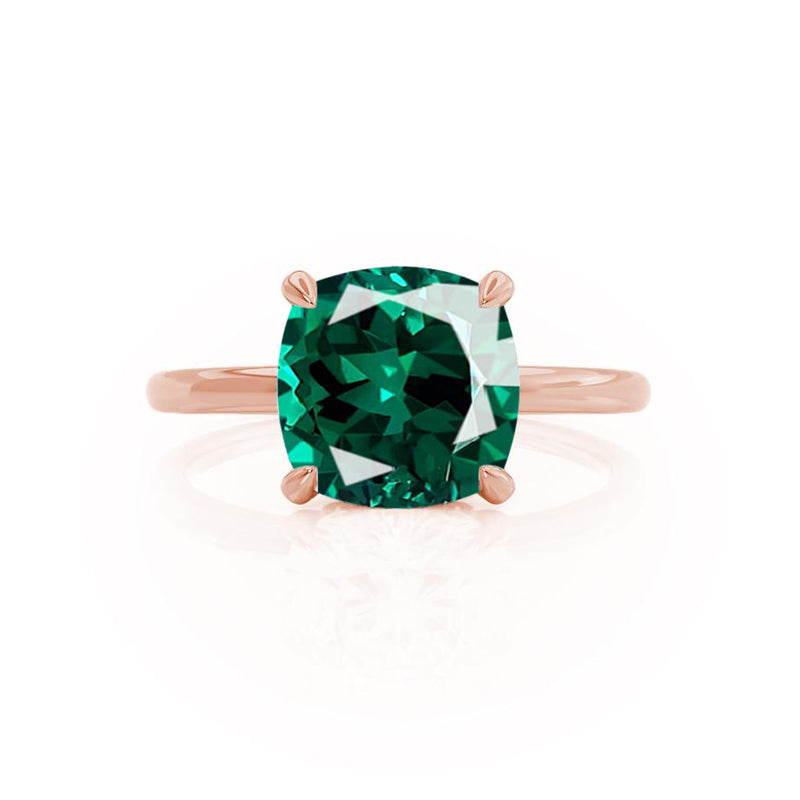 PARIS - Chatham® Cushion Emerald & Diamond 18k Rose Gold Petite Hidden Halo