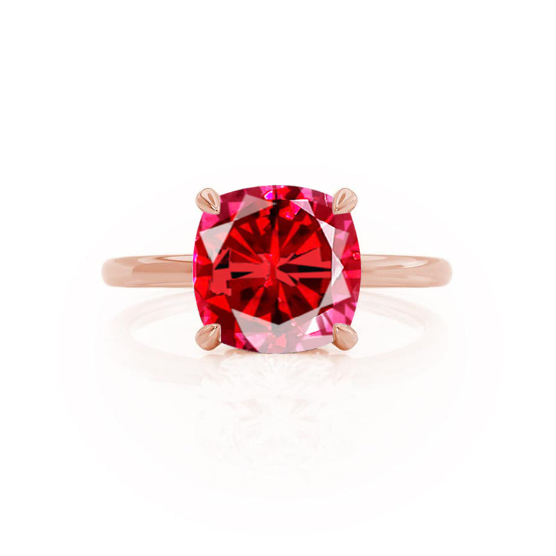 PARIS - Chatham® Cushion Ruby & Diamond 18k Rose Gold Petite Hidden Halo