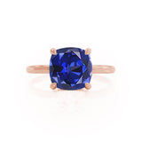 PARIS - Chatham® Cushion Blue Sapphire & Diamond 18k Rose Gold Petite Hidden Halo