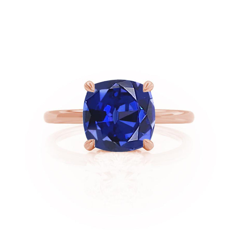 PARIS - Chatham® Cushion Blue Sapphire & Diamond 18k Rose Gold Petite Hidden Halo