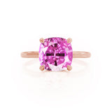 PARIS - Chatham® Cushion Pink Sapphire & Diamond 18k Rose Gold Petite Hidden Halo