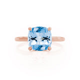 PARIS - Chatham® Cushion Aqua Spinel & Diamond 18k Rose Gold Petite Hidden Halo
