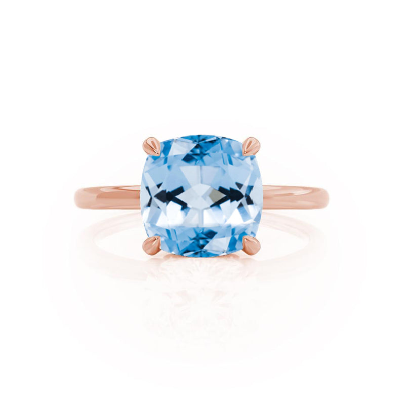 PARIS - Chatham® Cushion Aqua Spinel & Diamond 18k Rose Gold Petite Hidden Halo