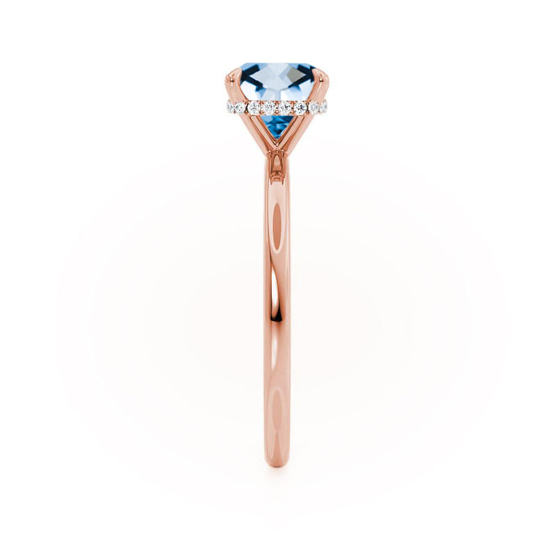 PARIS - Chatham® Cushion Aqua Spinel & Diamond 18k Rose Gold Petite Hidden Halo