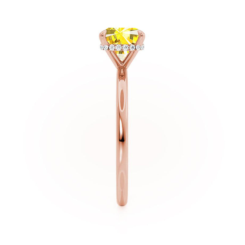 PARIS - Chatham® Cushion Yellow Sapphire & Diamond 18k Rose Gold Petite Hidden Halo