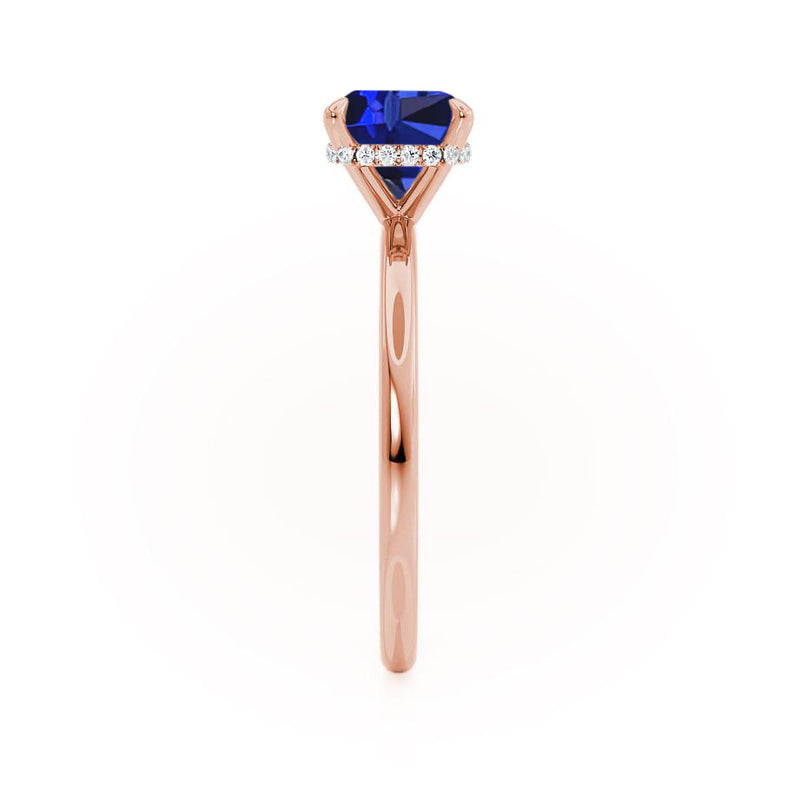 PARIS - Chatham® Cushion Blue Sapphire & Diamond 18k Rose Gold Petite Hidden Halo