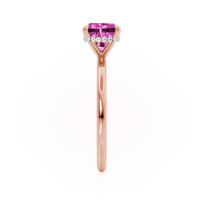 PARIS - Chatham® Cushion Pink Sapphire & Diamond 18k Rose Gold Petite Hidden Halo