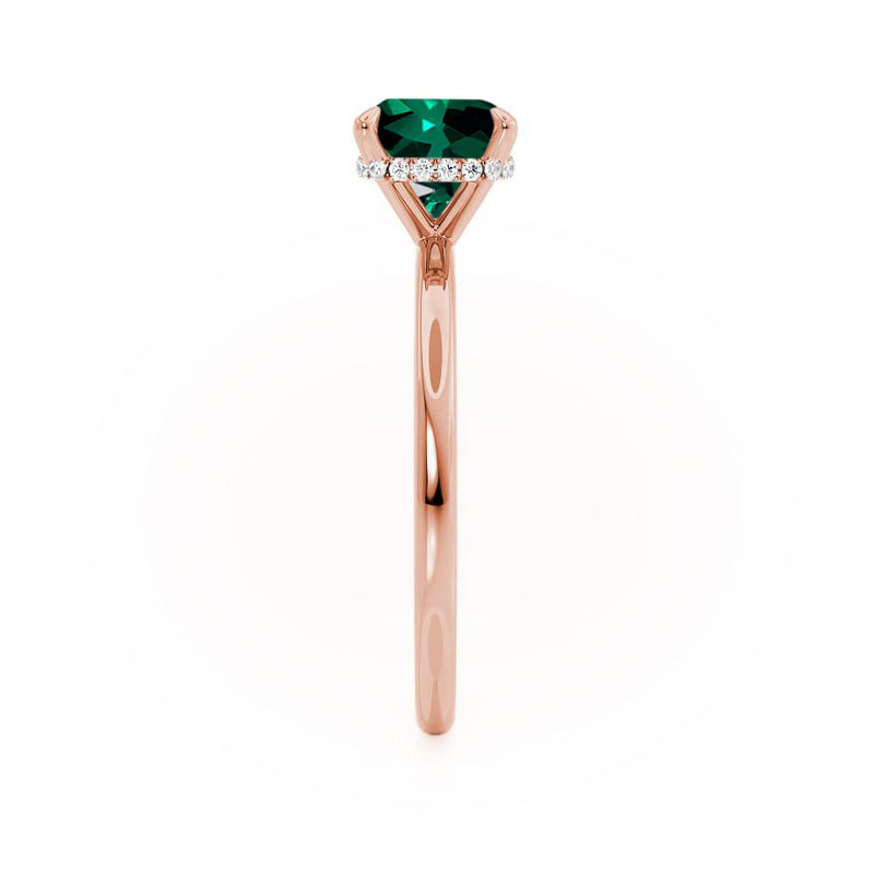 PARIS - Chatham® Cushion Emerald & Diamond 18k Rose Gold Petite Hidden Halo