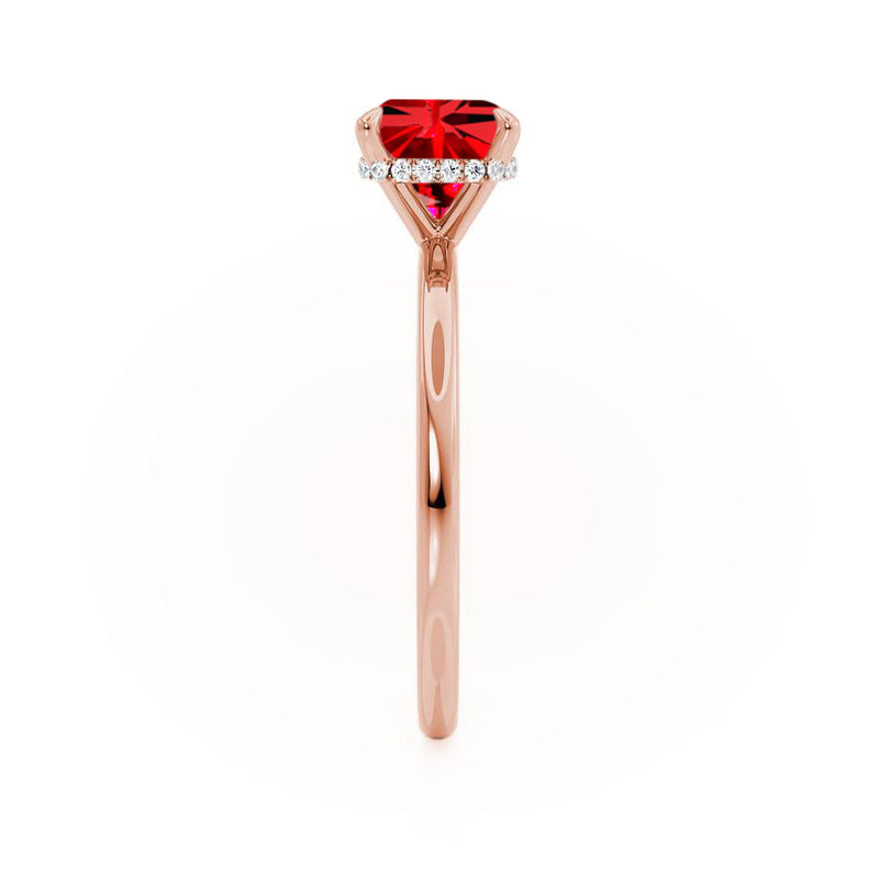 PARIS - Chatham® Cushion Ruby & Diamond 18k Rose Gold Petite Hidden Halo