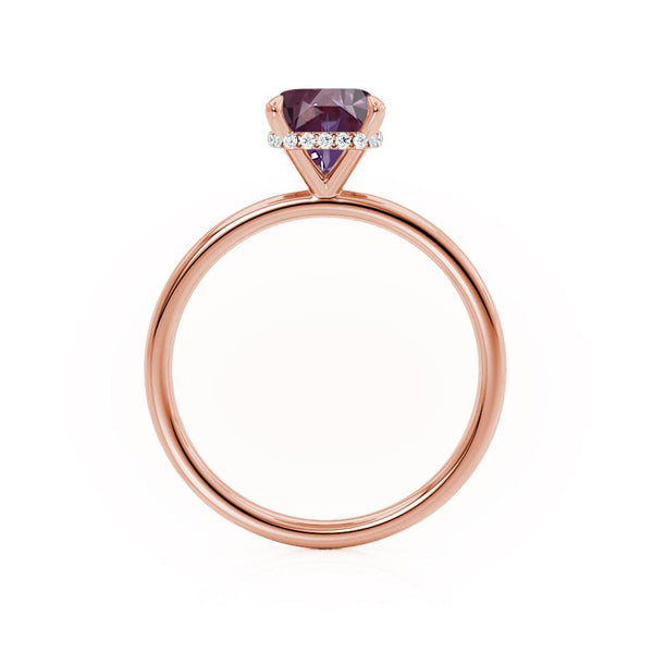 PARIS - Chatham® Cushion Alexandrite & Diamond 18k Rose Gold Petite Hidden Halo