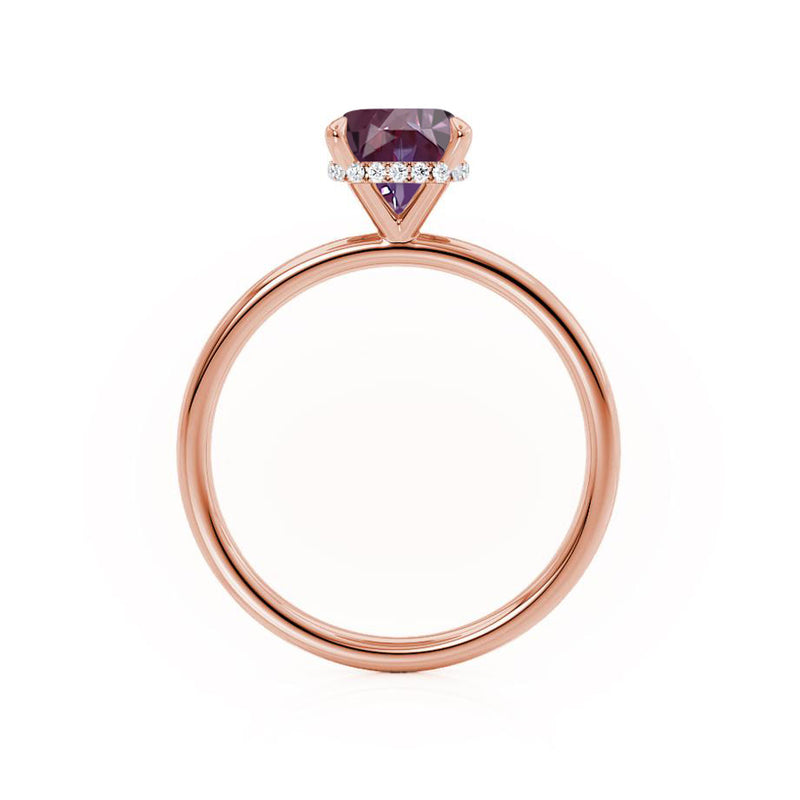 PARIS - Chatham® Cushion Alexandrite & Diamond 18k Rose Gold Petite Hidden Halo