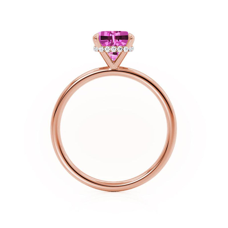 PARIS - Chatham® Cushion Pink Sapphire & Diamond 18k Rose Gold Petite Hidden Halo