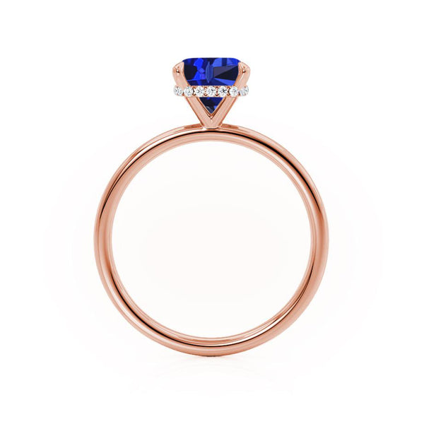 PARIS - Chatham® Cushion Blue Sapphire & Diamond 18k Rose Gold Petite Hidden Halo