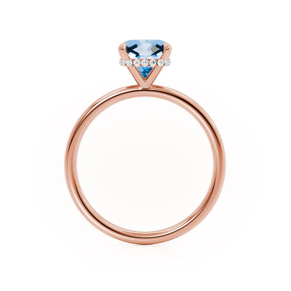 PARIS - Chatham® Cushion Aqua Spinel & Diamond 18k Rose Gold Petite Hidden Halo