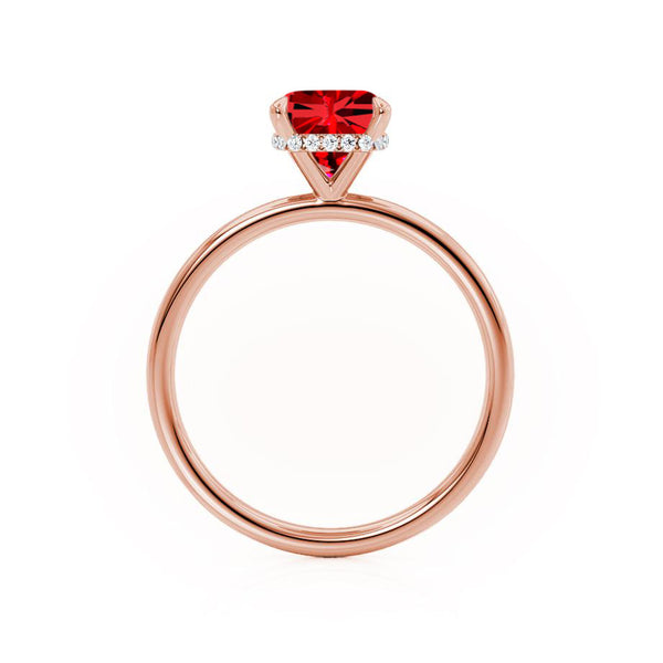 PARIS - Chatham® Cushion Ruby & Diamond 18k Rose Gold Petite Hidden Halo