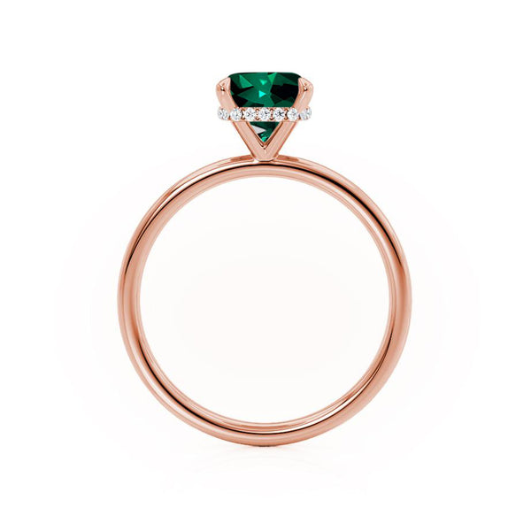 PARIS - Chatham® Cushion Emerald & Diamond 18k Rose Gold Petite Hidden Halo